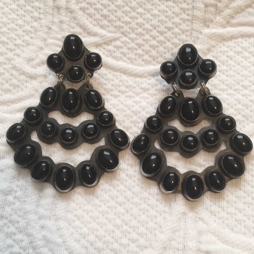 ROCKI Gorman Sterling and onyx chandelier earrings